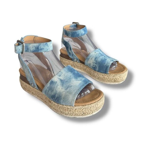 Soda Women's Blue Denim Espadrille Platform Sandals Size 8 - Picture 2 of 8